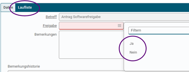 Freigabe der Umlaufmappe