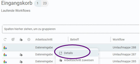 Laufende Workflowdetails
