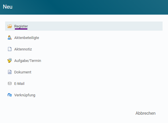 Register auswählen