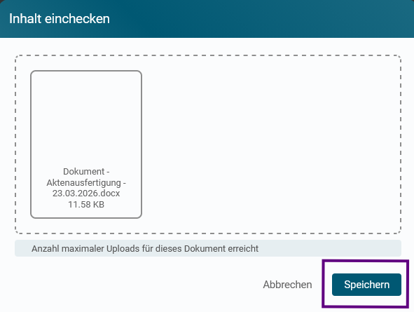 Einchecken speichern