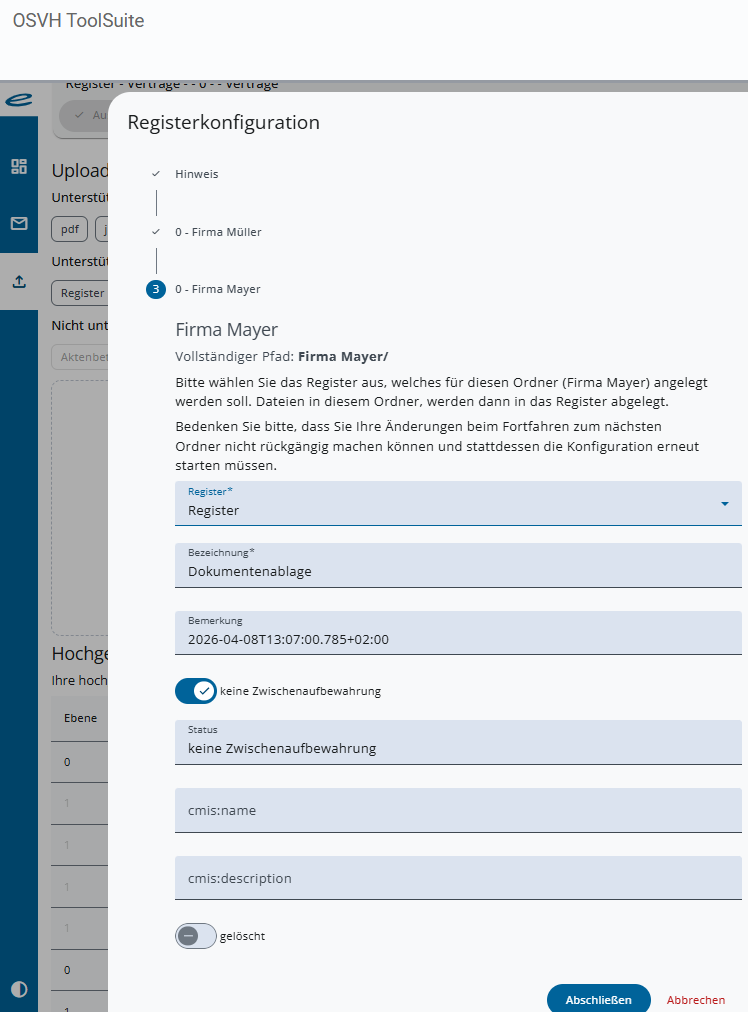 Upload abschliessen